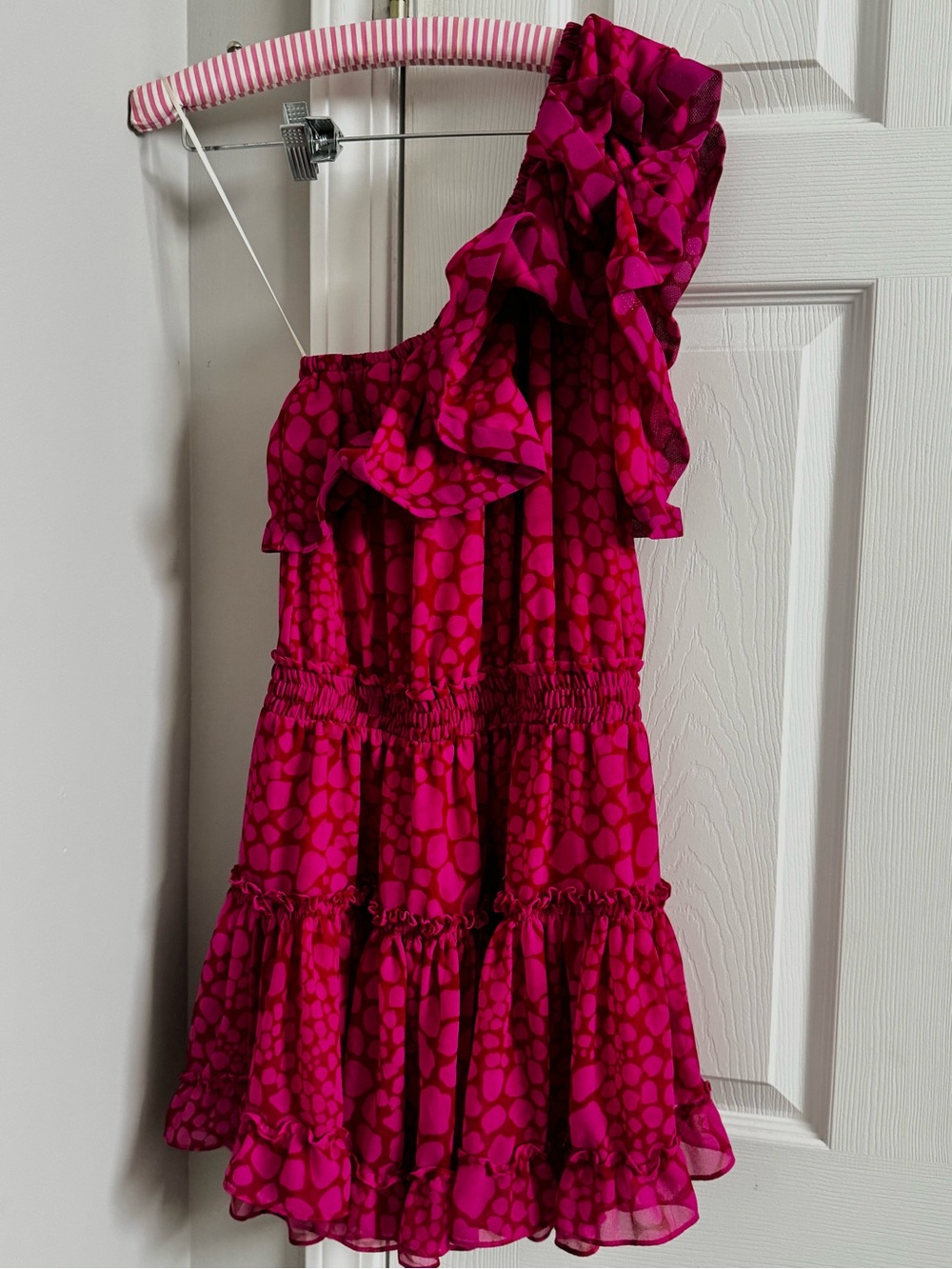 Misa Los Angeles Girls One-Shoulder Ruffle Tiered Dress - Magenta Pink